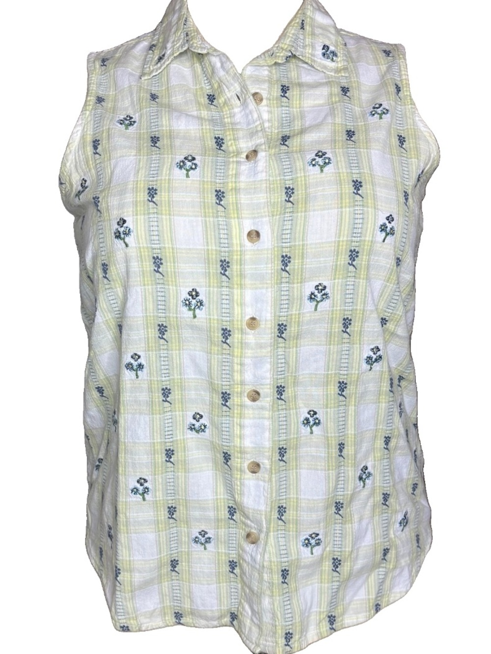 Vintage 90s Basic Editions Plaid Embroidered Tank Blouse
